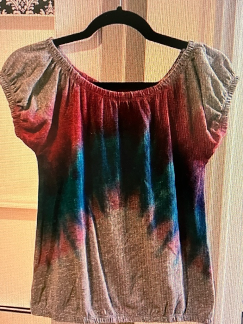 Chaser Gray Tie-Dye Scoop Neck Tunic with Teal, Purple & Pink